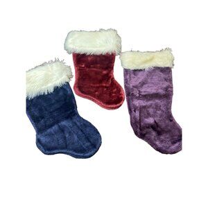 Lot of 3 Jewel Tone Colored Stockings Faux Fur Top Blue Red Purple 19" NWOT